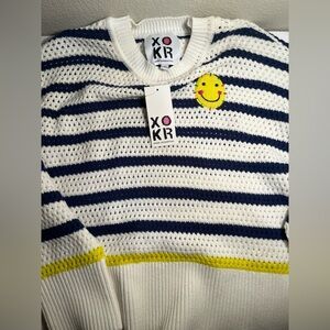 KERRI ROSENTHAL 😊 Cream and Navy Knit with Yellow Smiley NWT size Medium 😊😊😊😊😊